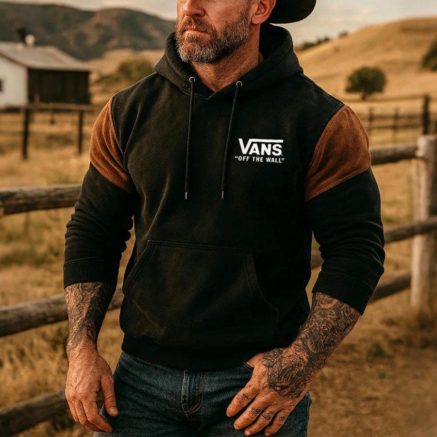 

Men's Vintage Rustic Suede Hoodie With Contrast Sleeves