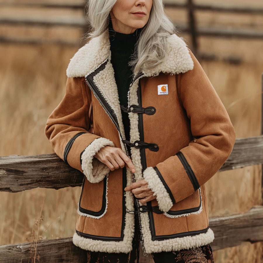 

Women's Warm And Stylish Brown Shearling Coat