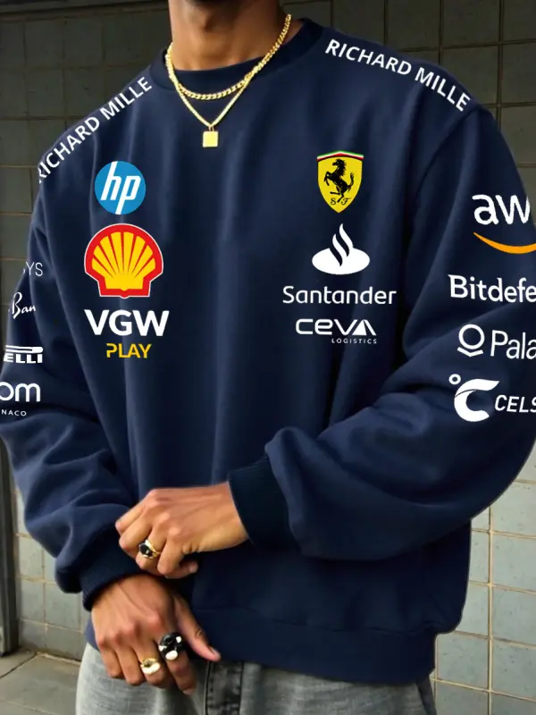 Unisex Loose Fit Racing Team Print Crew Neck Sweatshirt - Pragmaace.com 