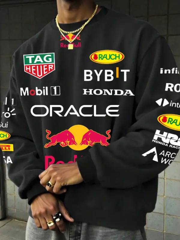 Unisex Loose Fit Racing Team Print Crew Neck Sweatshirt - Pragmaace.com 