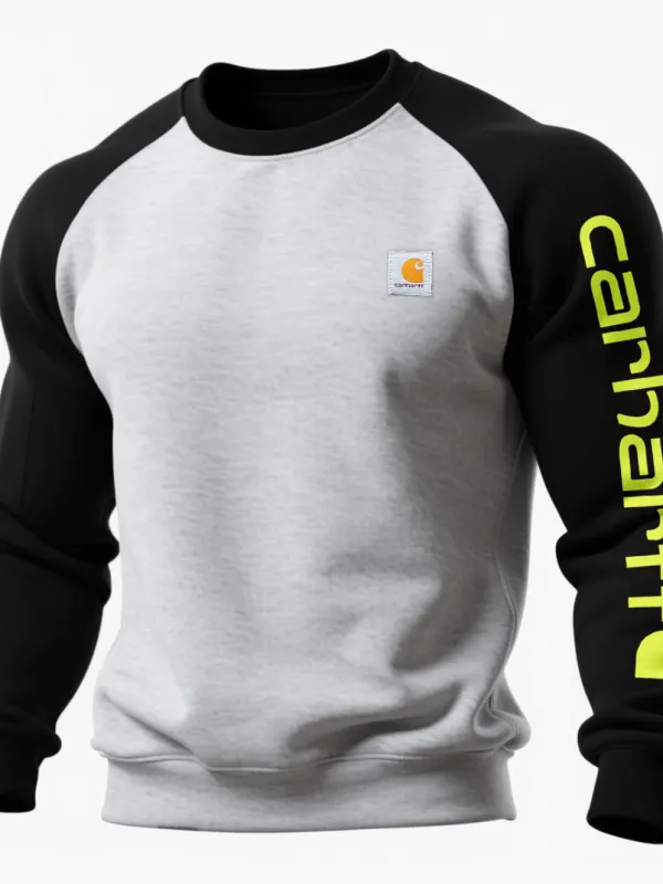 Loose Casual Contrast Color Raglan Sleeve Crew Neck Sweatshirt - Wantbright.com 