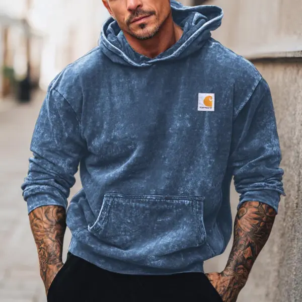 Men's Vintage Distressed Washed Heavy Pocket Long Sleeve Hoodie - Wayrates.chimpone.com 