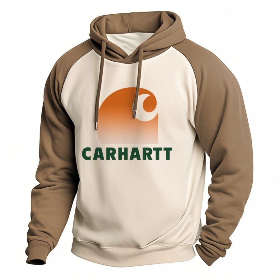 

Men's Vintage Sunset Print Color Block Raglan Long Sleeve Hoodie