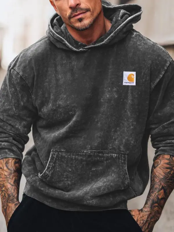 Men's Vintage Distressed Washed Heavy Pocket Long Sleeve Hoodie - Pragmaace.com 