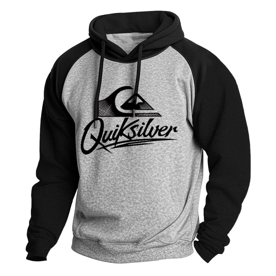 Men's Vintage Surfing Print Color Block Raglan Long Sleeve Hoodie