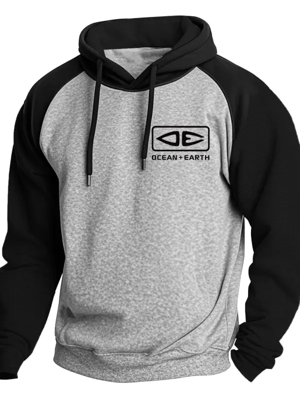 Men's Vintage Ocean Surfing Print Raglan Long Sleeve Hoodie - Pragmaace.com 