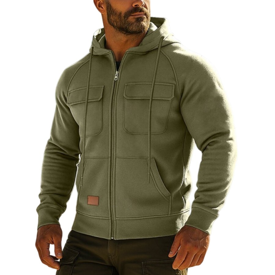 Men's Vintage Military Green Hooded Jacket For Outdoor Adventures