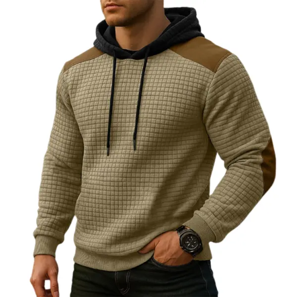 Men's Vintage Casual Khaki Hooded Sweatshirt With Contrast Sleeves - Rabclub.com 