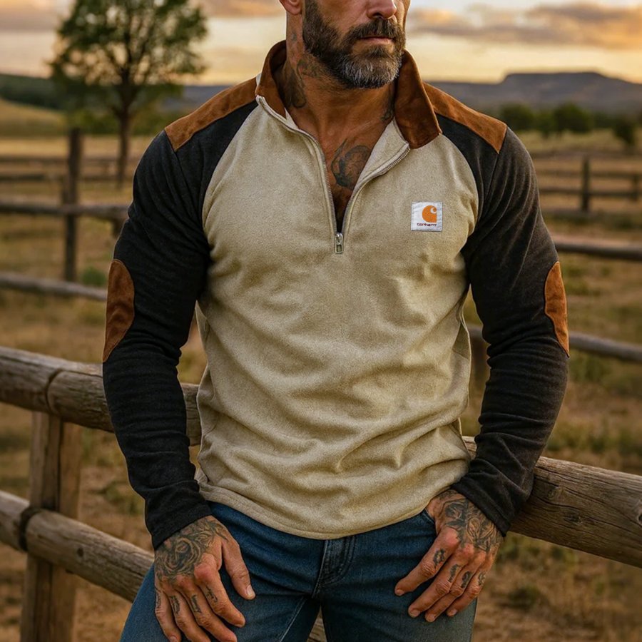 

Men's Vintage Suede Sweatshirt Quarter-Zip Pullover