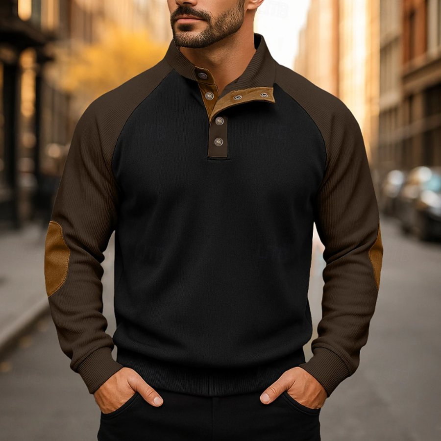 

Men's Vintage Casual Contrast Color Button Collar Sweatshirt