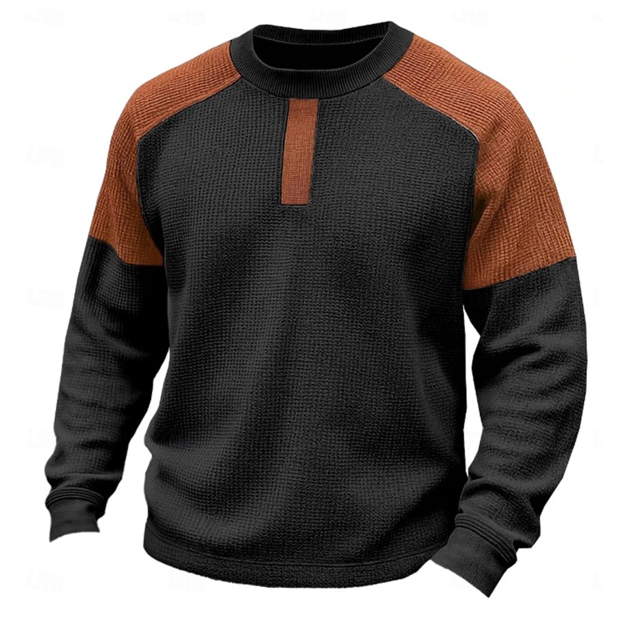 

Men's Vintage Black And Brown Color Block Crew Neck Sweatshirt