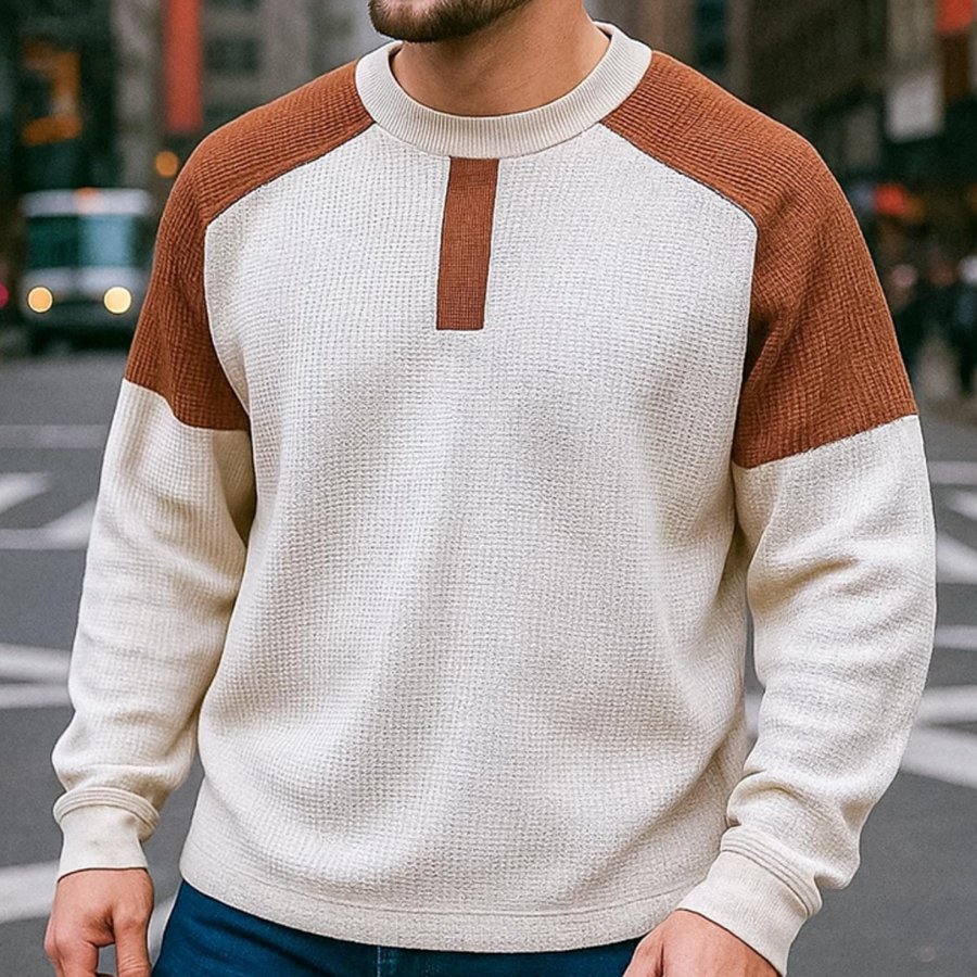 Men's Vintage Casual Color-Block Crew Neck Sweatshirt
