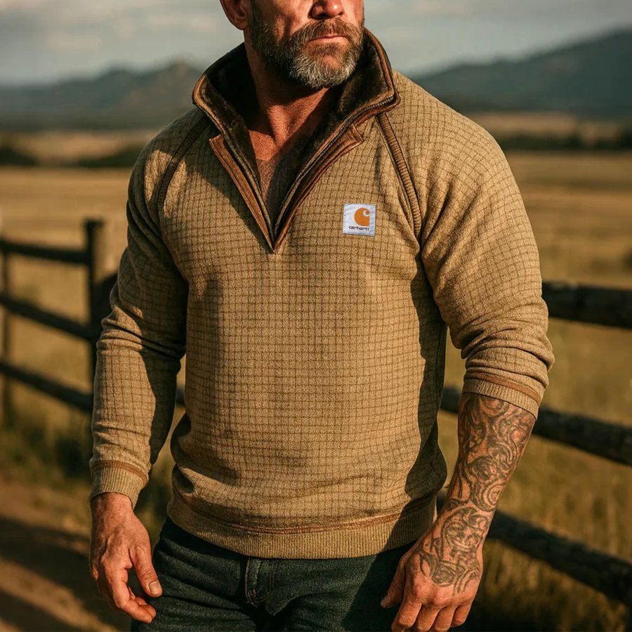Men's Vintage Rugged Waffle Sweatshirt For Outdoor