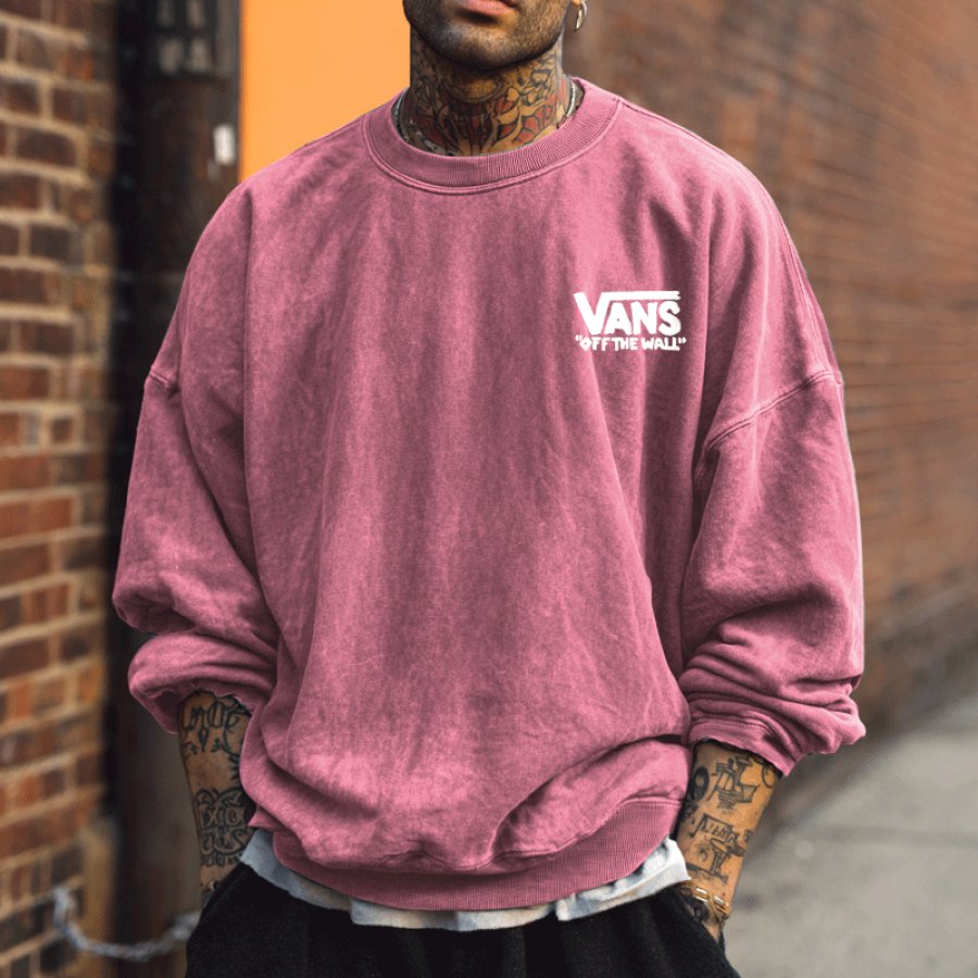

Washed Retro Vintage Oversized Crewneck Sweatshirt With Iconic Logo Print