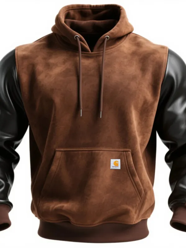 Retro Casual Contrast Color Stitching Hooded Sweatshirt - Pragmaace.com 