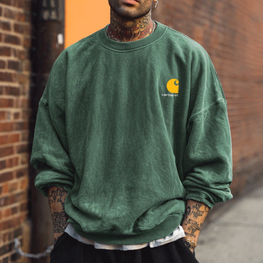 Washed Retro Vintage Comfortable Oversized Sweatshirt With Bold Logo Design