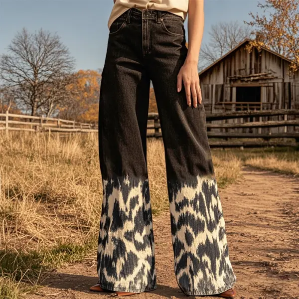 Women's Retro Western Country Aztec Style Printed Wide Leg Pants - Upgradecool.com 