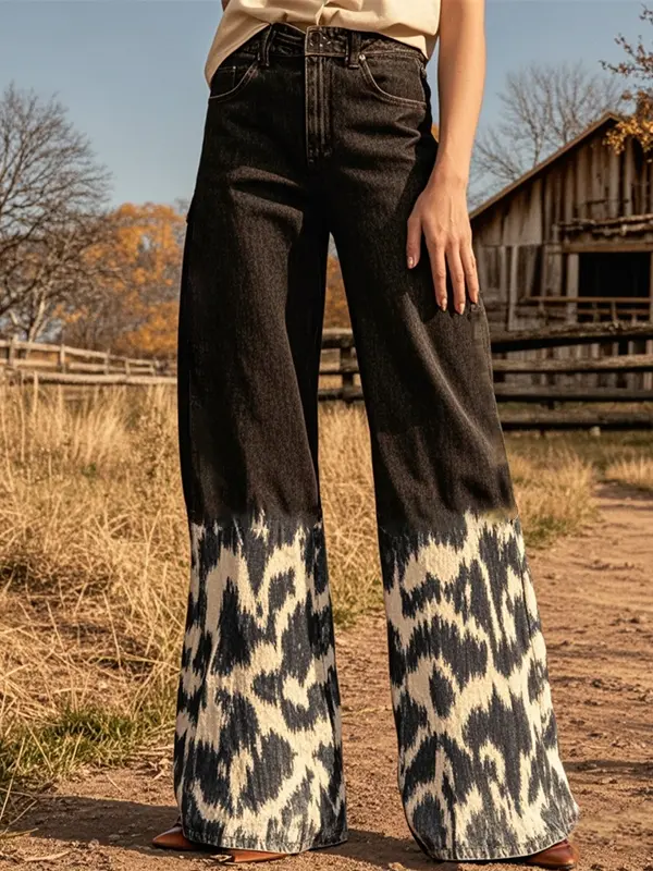 Women's Retro Western Country Aztec Style Printed Wide Leg Pants - Wantbright.com 