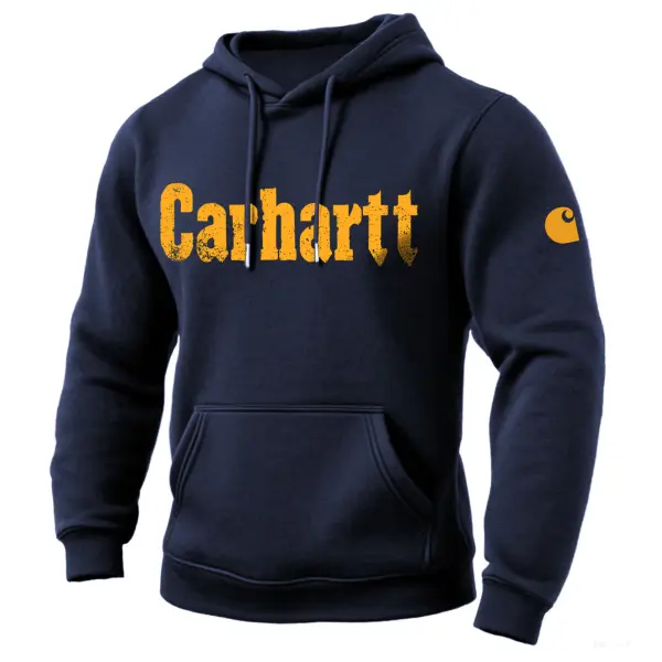Men's Vintage Letter Print Pocket Long Sleeve Hoodie - Wayrates.com 