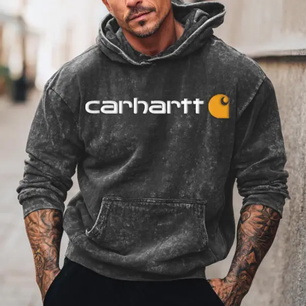 Men's Vintage Foam Print Distressed Washed Heavy Pocket Long Sleeve Hoodie - Wayrates.com 