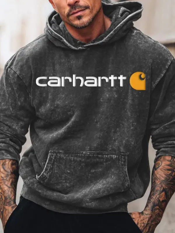 Men's Vintage Foam Print Distressed Washed Heavy Pocket Long Sleeve Hoodie - Pragmaace.com 