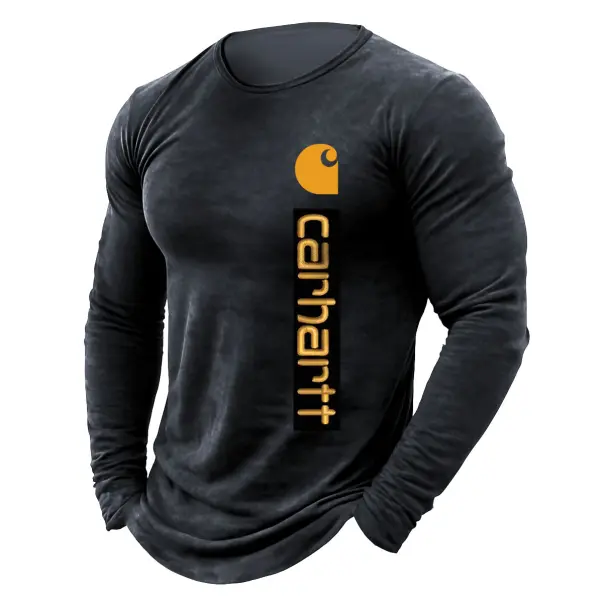 Men's Vintage Letter Print Cotton Long Sleeve Crew Neck T-Shirt - Wayrates.com 