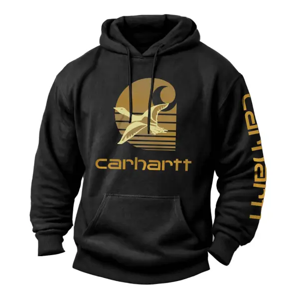 Men's Vintage Sunset Duck Print Pocket Long Sleeve Hoodie - Wayrates.com 