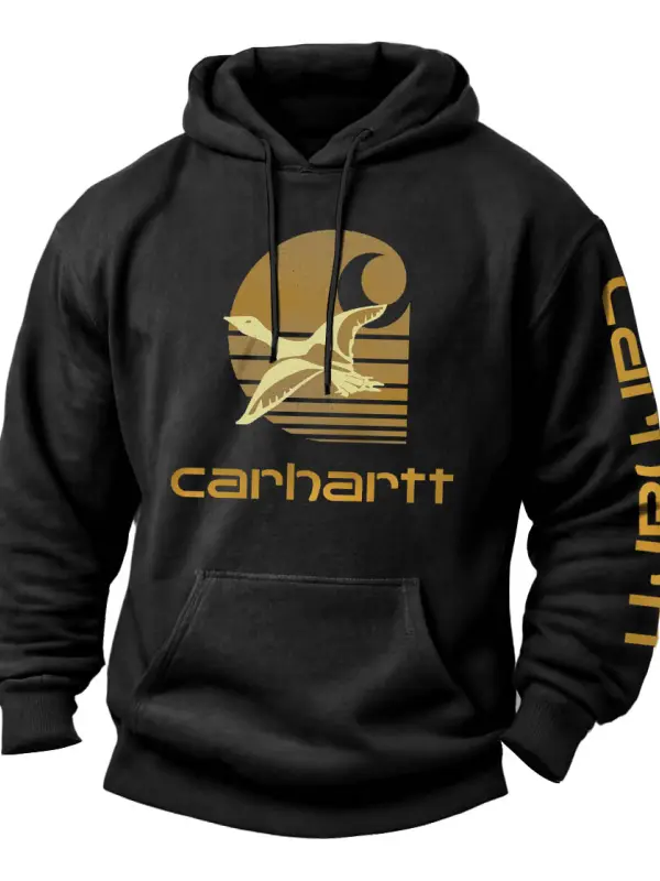 Men's Vintage Sunset Duck Print Pocket Long Sleeve Hoodie - Menbarn.com 