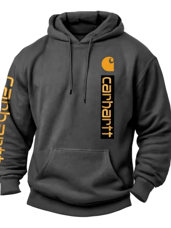 Men's Vintage Letter Print Pocket Long Sleeve Hoodie - Menbarn.com 