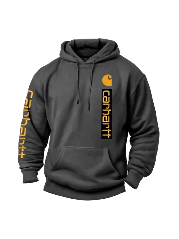 Men's Vintage Letter Print Pocket Long Sleeve Hoodie - Aptkoi.com 