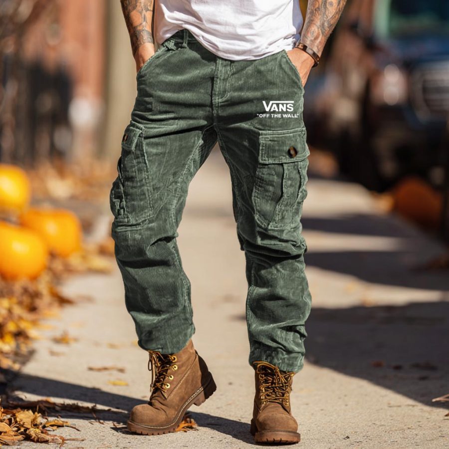 

Men's Vintage Corduroy Off The Wall Print Outdoor Multi-pocket Cargo Pants Trousers