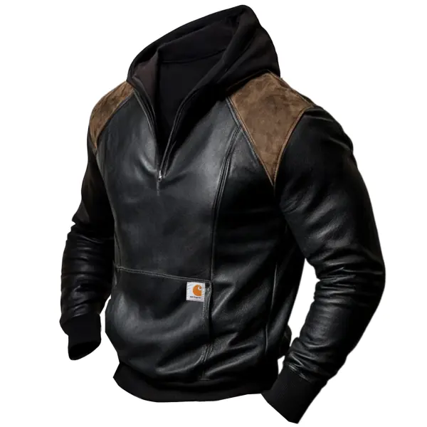 Men's Vintage Leather-Blend Hoodie - Wayrates.com 