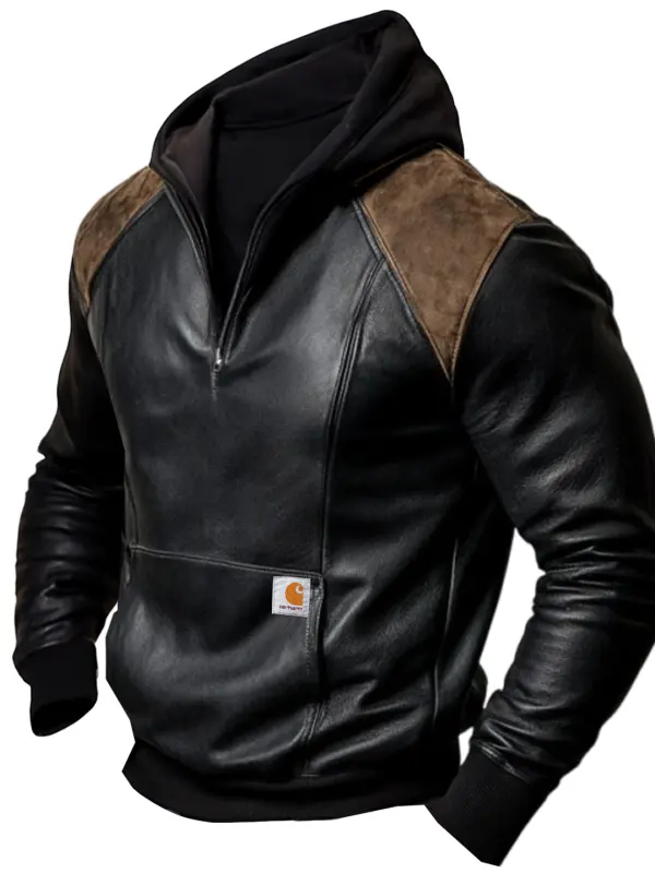 Men's Vintage Leather-Blend Hoodie - Wantbright.com 