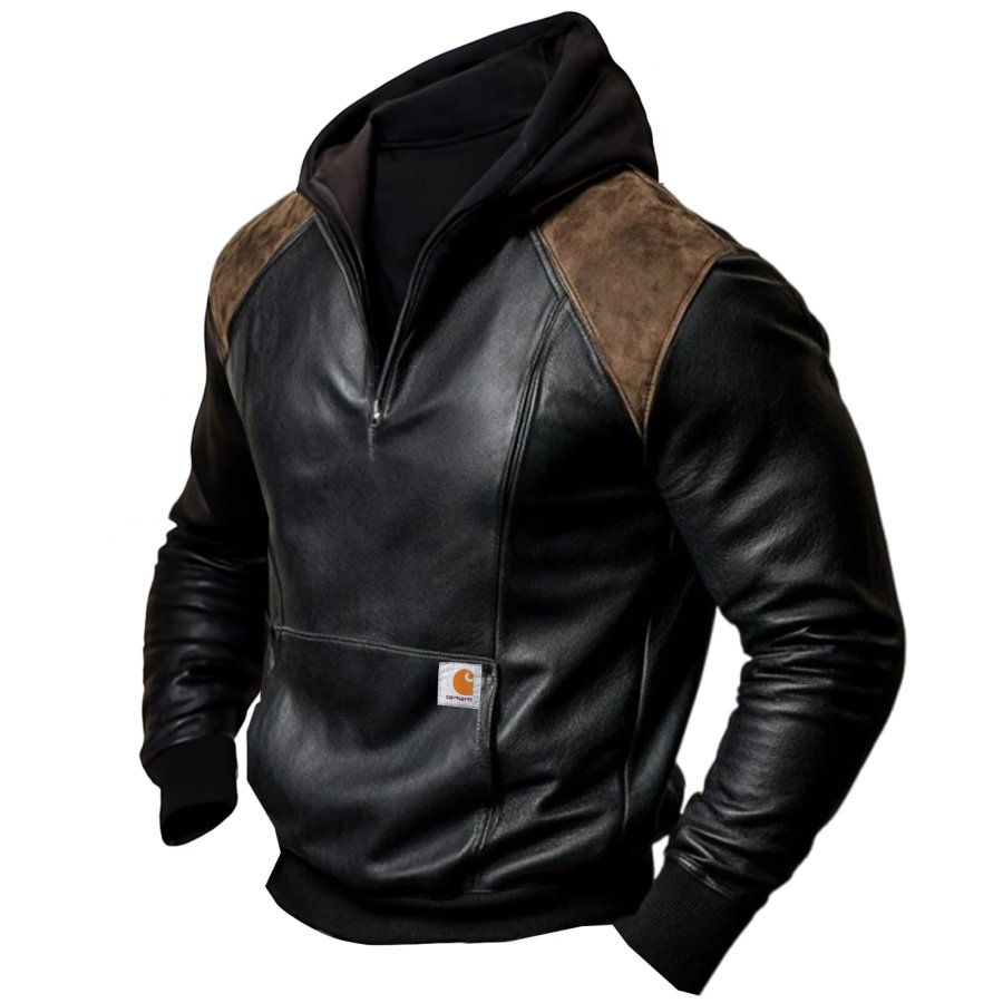 Men's Vintage Leather-Blend Hoodie