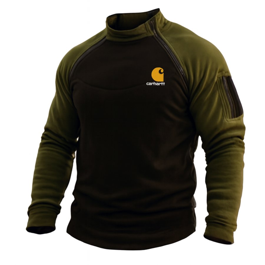 Carhartt Men's Vintage Black And Olive Green Patchwork Pullover