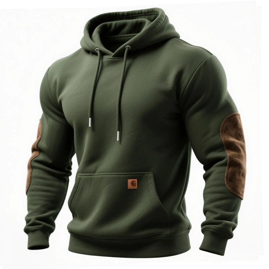 Retro Casual Contrast Color Stitching Hooded Sweatshirt