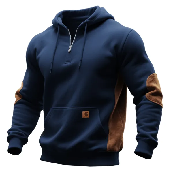 Retro Casual Contrast Color Stitching Hooded Sweatshirt - Wayrates.com 