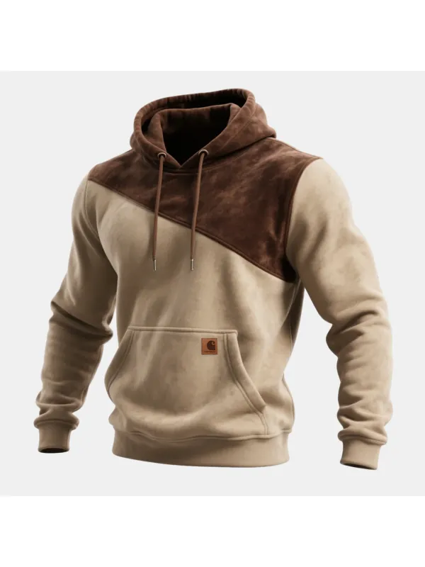 Retro Casual Contrast Color Stitching Hooded Sweatshirt - Aptkoi.com 