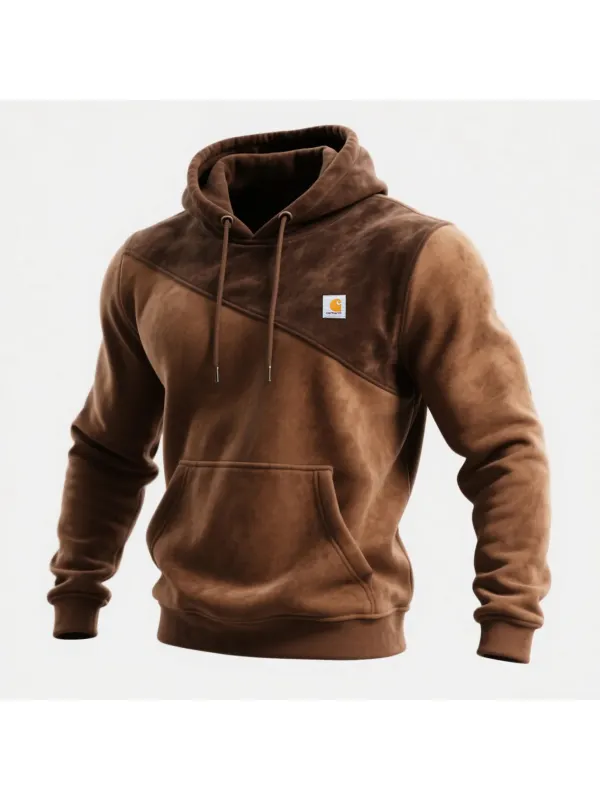 Outdoor Men's Casual Contrast Color Stitching Hooded Sweatshirt Retro Western Sweatshirt - Aptkoi.com 