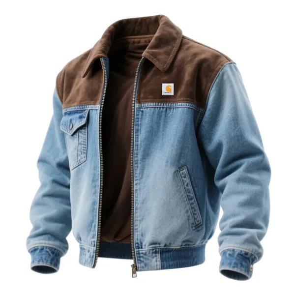 Carhartt Retro Contrast Color Stitching Denim Lapel Jacket - Wayrates.com 