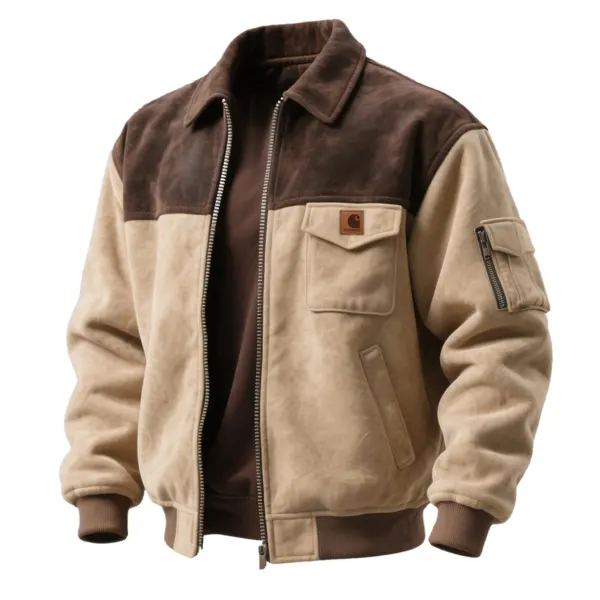 Retro Contrast Color Stitching Suede Lapel Jacket - Wayrates.com 