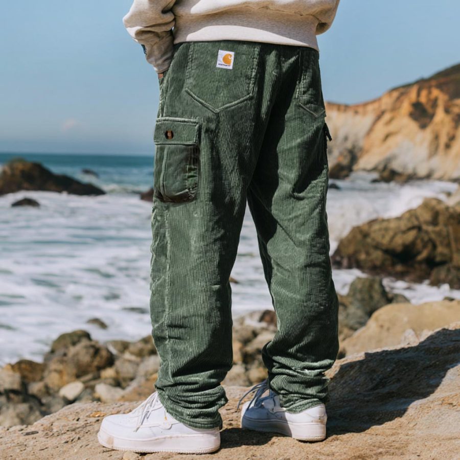 Carhartt Men's Vintage Surf Army Green Corduroy Multi-Pocket Cargo Pants