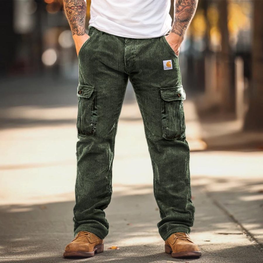Men's Vintage Corduroy Outdoor Multi-pocket Cargo Pants Trousers