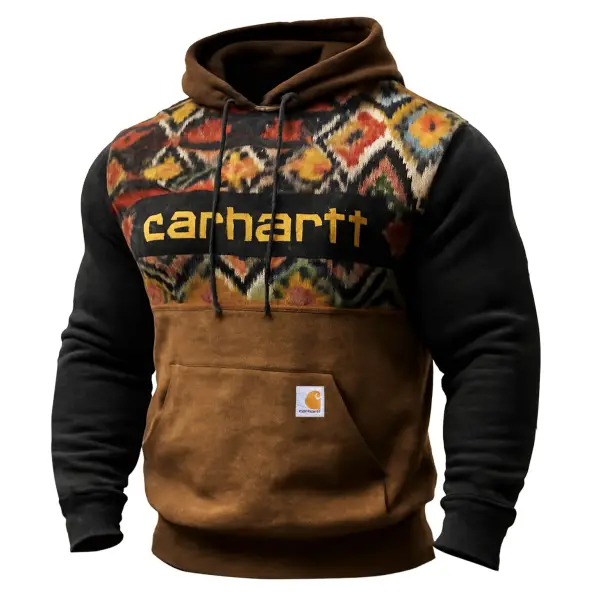 Carhartt Men's Vintage Western Cowboy Aztec Black And Suede Brown Splicing Hoodie - Rabclub.com 