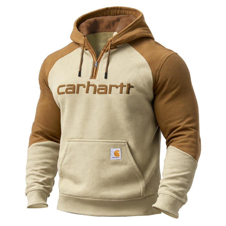 

Men's Vintage Western Cowboy Embroidered Color Block Pocket Long Sleeve Zipper Hoodie