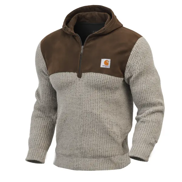 Men's Vintage Hooded Quarter-Zip Sweatshirt With Contrast Yoke - Wayrates.chimpone.com 