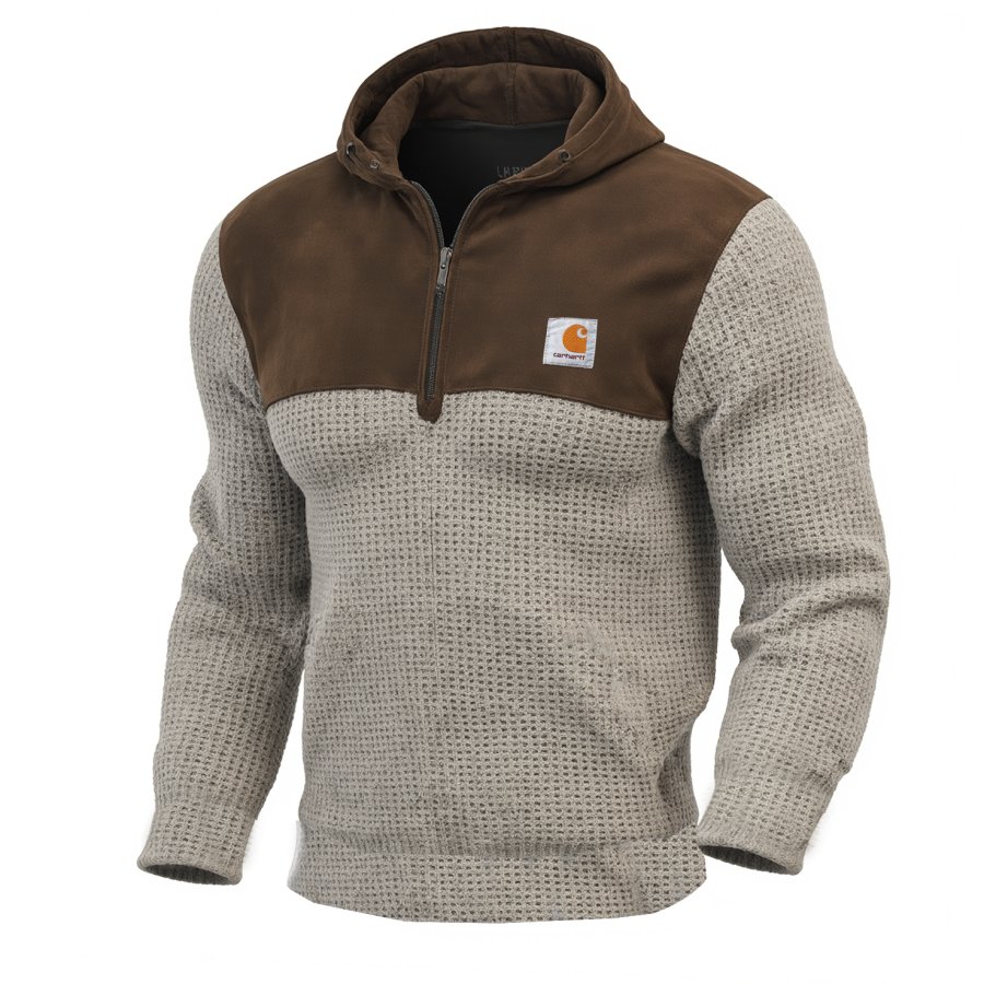 

Men's Vintage Hooded Quarter-Zip Sweatshirt With Contrast Yoke