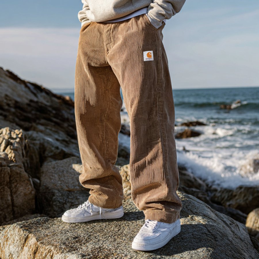 

Men's Vintage Brown Corduroy Straight-Leg Pants For Casual Outfits