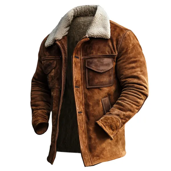 Men's Vintage Brown Shearling Leather Jacket With Faux Suede Finish - Manlyhost.com 