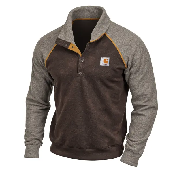 Men's Vintage Brown And Gray Quarter-Zip Sweatshirt - Wayrates.com 
